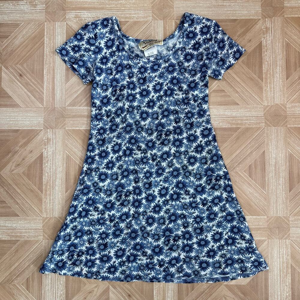 Tickets Clothing Dress WMNS 5/6 Blue Floral Print Cotton Made In USA Cottagecore